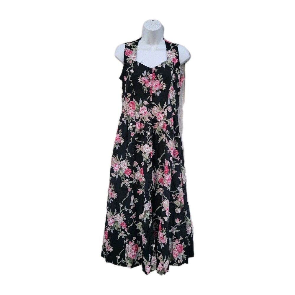 Vtg 90s Starina Floral Chintz Garden Tea Party Cottagecore Button Front Dress S